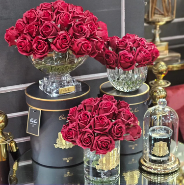 Centrepiece - Carmine Red Rose Buds & GOLD - CPRB04